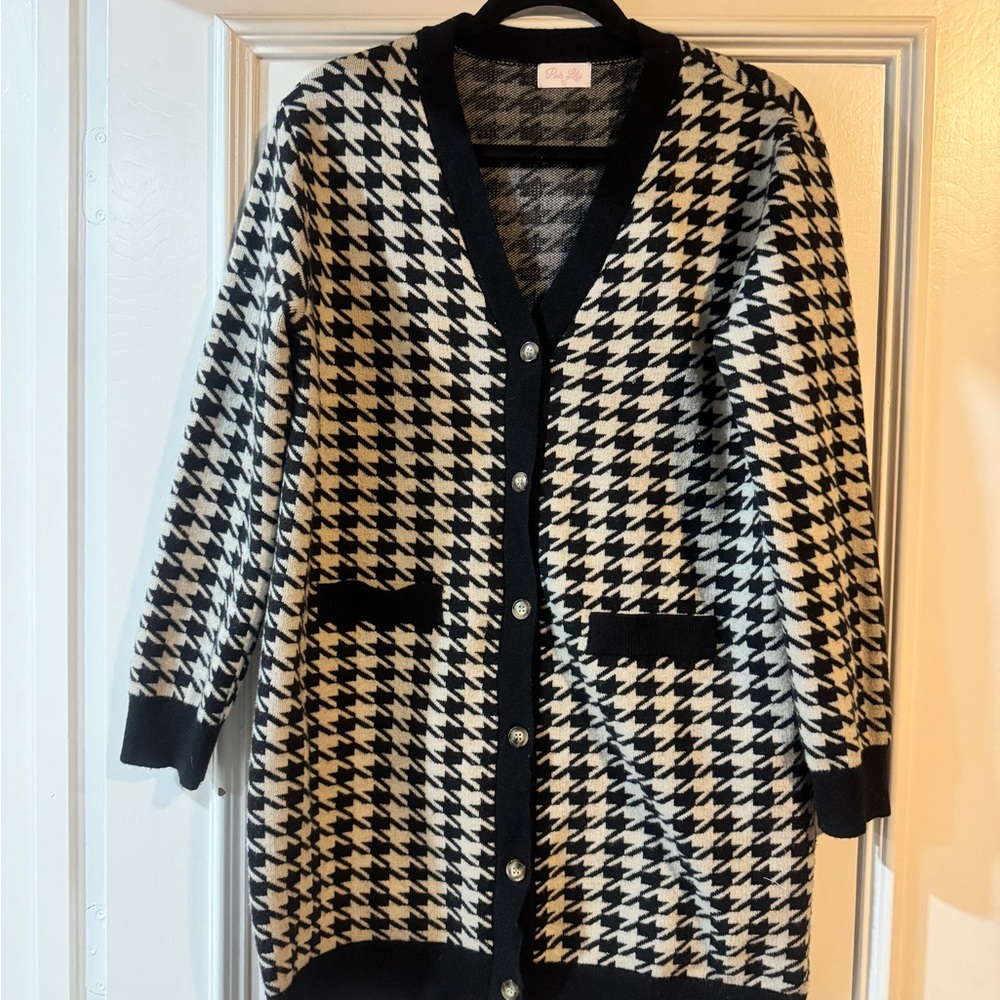 Pink Lily Houndstooth Black and White Women's Sweater Dress